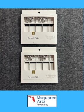 Threshold Silver Bow Cocktail Picks Lot of 8 Metal Barware Martini Garnish NWT
